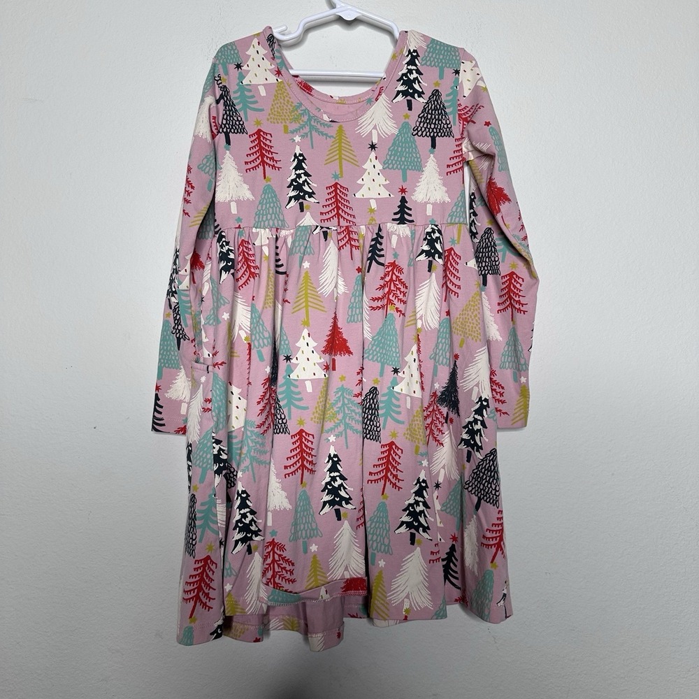 Hanna Andersson Pink Twinkly Trees Winter Pocket Skater Dress, Size 6/7 - Picture 3 of 5